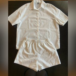 Brand New Shein White Blouse and Shorts Set M